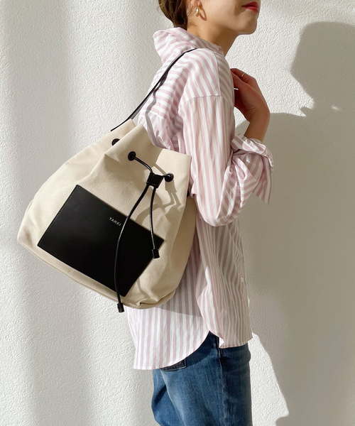 新品 YAHKI ヤーキショルダーバッグキャンバス レザー 巾着 YAHKI/ヤーキ】 巾着ショルダーバッグ | スピック＆スパン(Spick