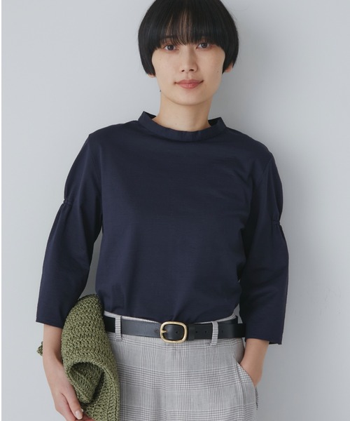 human woman(ヒューマンウーマン)の「◆ジャガードストライププルオーバー(Tシャツ/カットソー・レディース・レッド系その他4/ネイビー/ダークインディゴブルー・MEDIUM)」の2枚目の写真