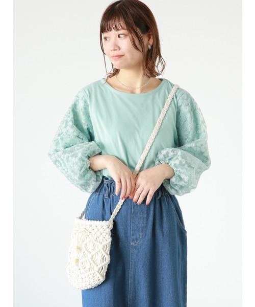 ehka sopo（エヘカソポ）の「◎レース袖プルオーバー（その他トップス・レディース・ミント/ブラック/オフホワイト・ﾌﾘ-）」の9枚目の写真