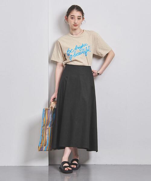 UNITED ARROWS リネン100%フレアスカート 黒と白のチェック柄 F UNITED ARROWS リネン100%フレアスカート 黒と白のチェック柄 F