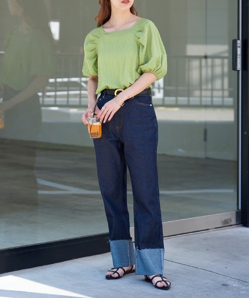 袖タックラグランシャーリングプルオーバー