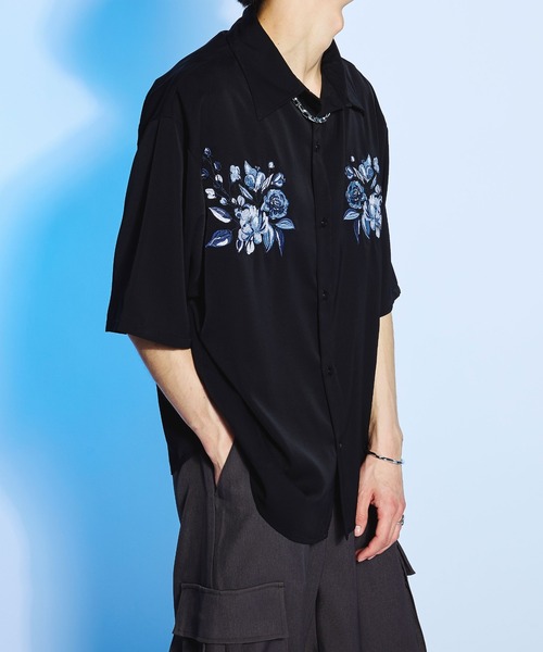 Ellno Loset（エルノロゼット）の「とろみフラワー刺繍シャツ（シャツ/ブラウス・メンズ・ブラック/ブルー/オフホワイト・MEDIUM/SMALL/LARGE）」の11枚目の写真