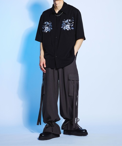 Ellno Loset（エルノロゼット）の「とろみフラワー刺繍シャツ（シャツ/ブラウス・メンズ・ブラック/ブルー/オフホワイト・MEDIUM/SMALL/LARGE）」の14枚目の写真