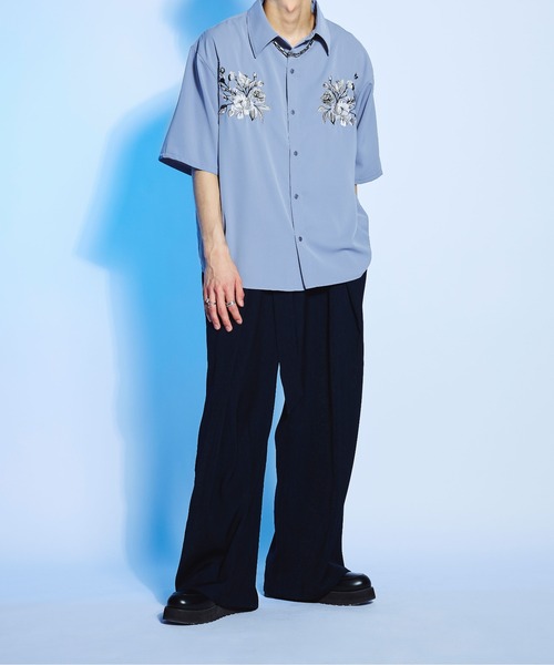 Ellno Loset（エルノロゼット）の「とろみフラワー刺繍シャツ（シャツ/ブラウス・メンズ・ブラック/ブルー/オフホワイト・MEDIUM/SMALL/LARGE）」の20枚目の写真