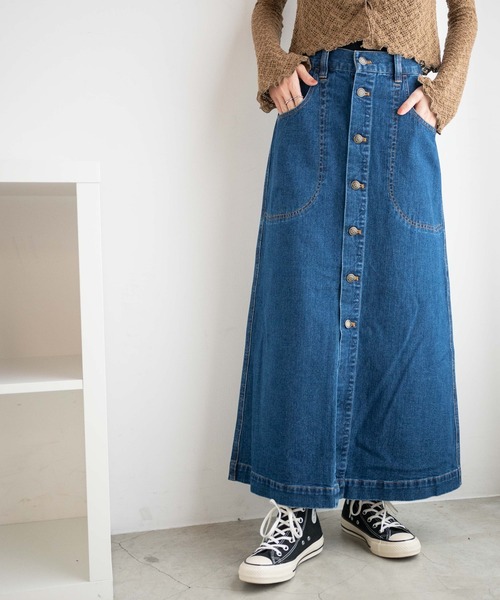 WEGO（ウィゴー）の「WEGO/【セットアップ対応】ボタンスリットデニムロングスカート（デニムスカート・レディース・インディゴブルー・FREE）」の8枚目の写真
