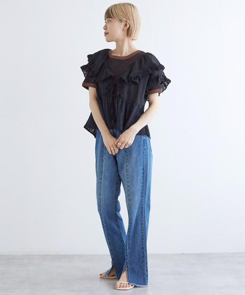 w closet（ダブルクローゼット）の「ハートレースフリルブラウス（シャツ/ブラウス・レディース・ブラック/オフホワイト・FREE）」の13枚目の写真