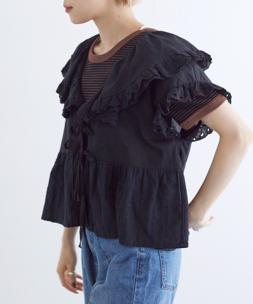 w closet（ダブルクローゼット）の「ハートレースフリルブラウス（シャツ/ブラウス・レディース・ブラック/オフホワイト・FREE）」の14枚目の写真