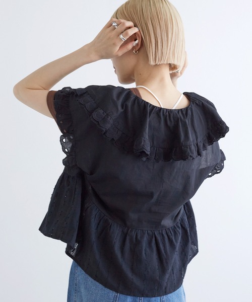 w closet（ダブルクローゼット）の「ハートレースフリルブラウス（シャツ/ブラウス・レディース・ブラック/オフホワイト・FREE）」の16枚目の写真