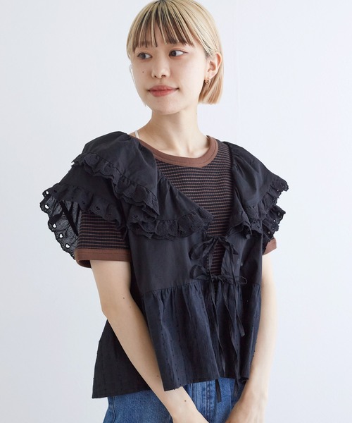 w closet（ダブルクローゼット）の「ハートレースフリルブラウス（シャツ/ブラウス・レディース・ブラック/オフホワイト・FREE）」の19枚目の写真