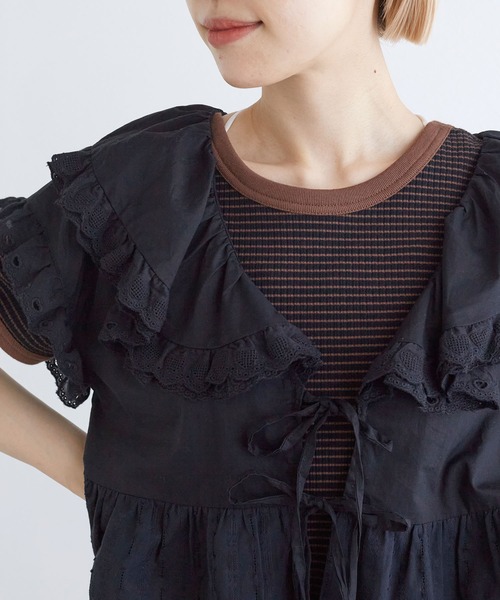 w closet（ダブルクローゼット）の「ハートレースフリルブラウス（シャツ/ブラウス・レディース・ブラック/オフホワイト・FREE）」の20枚目の写真