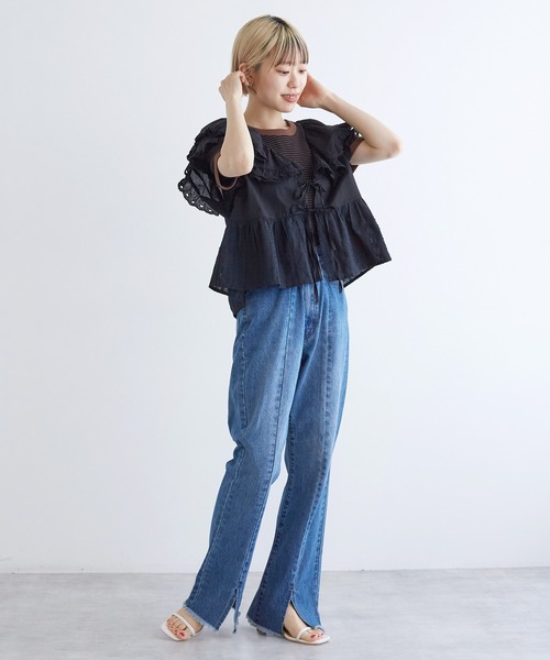 w closet（ダブルクローゼット）の「ハートレースフリルブラウス（シャツ/ブラウス・レディース・ブラック/オフホワイト・FREE）」の21枚目の写真