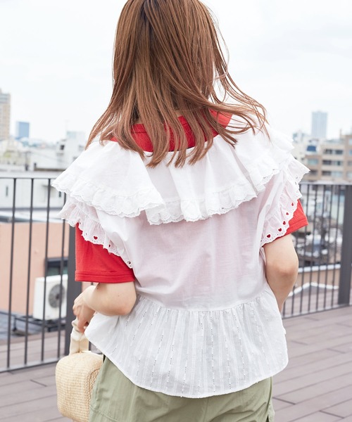 w closet（ダブルクローゼット）の「ハートレースフリルブラウス（シャツ/ブラウス・レディース・ブラック/オフホワイト・FREE）」の5枚目の写真