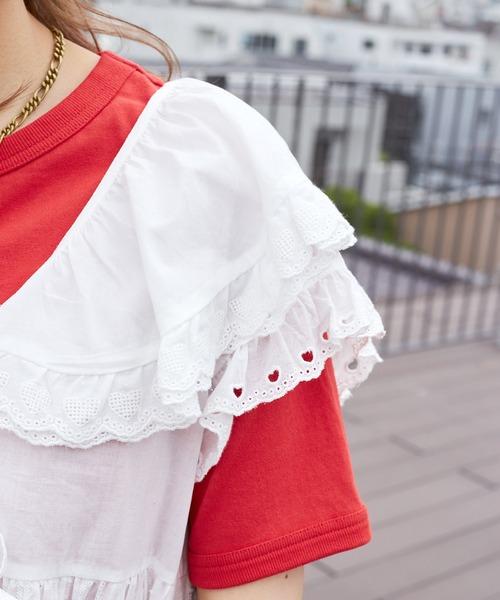 w closet（ダブルクローゼット）の「ハートレースフリルブラウス（シャツ/ブラウス・レディース・ブラック/オフホワイト・FREE）」の6枚目の写真