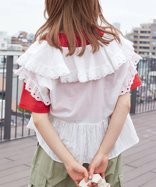 w closet（ダブルクローゼット）の「ハートレースフリルブラウス（シャツ/ブラウス・レディース・ブラック/オフホワイト・FREE）」の11枚目の写真