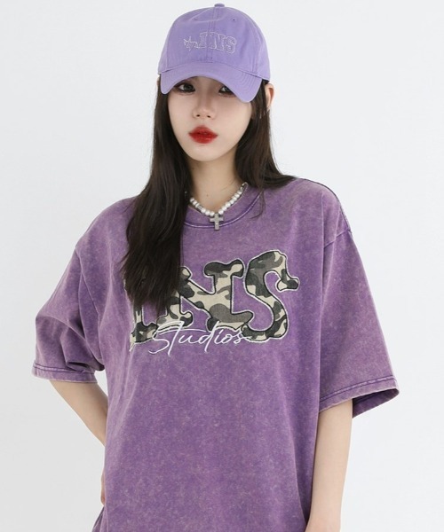 A‘gem 9（エージェムナイン）の「A'GEM/9 × .kom『INSstudios/インスステュディオス』カモフラロゴ半袖カットソー（Tシャツ/カットソー・メンズ・パープル/ブラック・M/L）」の15枚目の写真