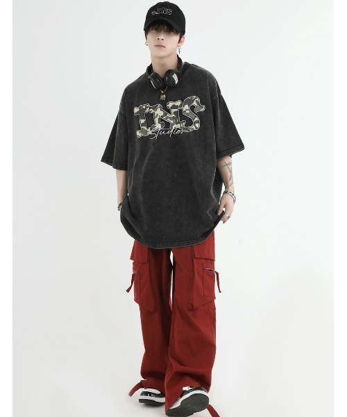 A‘gem 9（エージェムナイン）の「A'GEM/9 × .kom『INSstudios/インスステュディオス』カモフラロゴ半袖カットソー（Tシャツ/カットソー・メンズ・パープル/ブラック・M/L）」の8枚目の写真