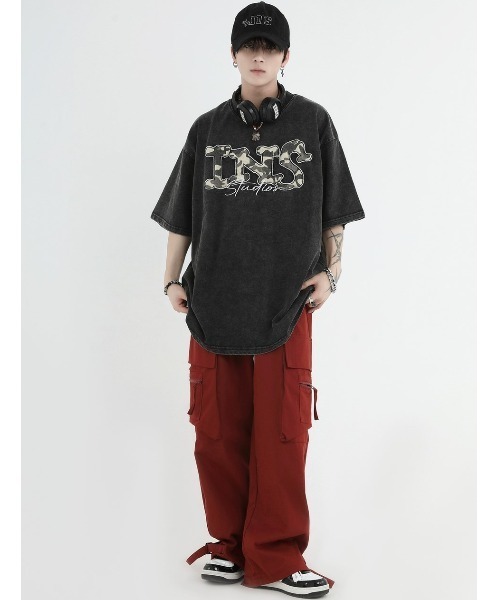 A‘gem 9（エージェムナイン）の「A'GEM/9 × .kom『INSstudios/インスステュディオス』カモフラロゴ半袖カットソー（Tシャツ/カットソー・メンズ・パープル/ブラック・M/L）」の9枚目の写真