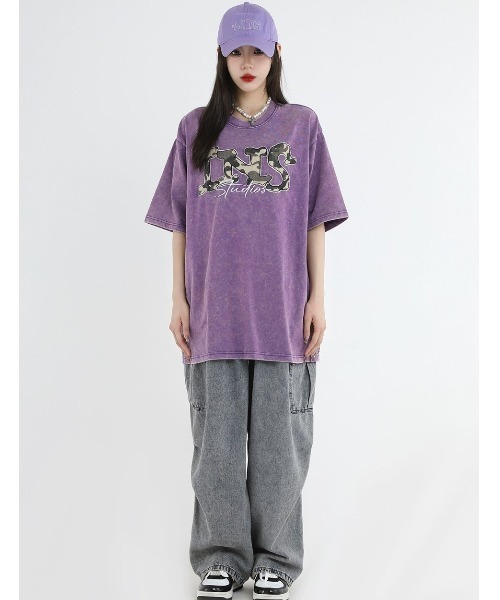 A‘gem 9（エージェムナイン）の「A'GEM/9 × .kom『INSstudios/インスステュディオス』カモフラロゴ半袖カットソー（Tシャツ/カットソー・メンズ・パープル/ブラック・M/L）」の17枚目の写真