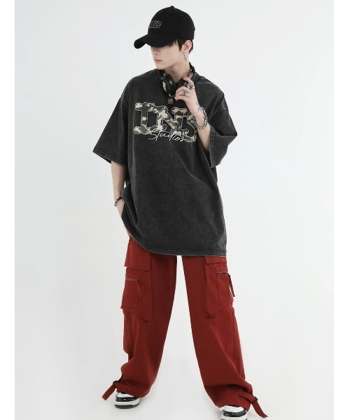 A‘gem 9（エージェムナイン）の「A'GEM/9 × .kom『INSstudios/インスステュディオス』カモフラロゴ半袖カットソー（Tシャツ/カットソー・メンズ・パープル/ブラック・M/L）」の10枚目の写真