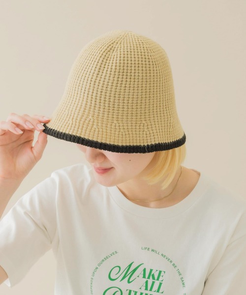 SMELLY（スメリー）の「バイカラーラインハット（ハット・レディース・アイボリー/ベージュ/ブラック・-）」の3枚目の写真