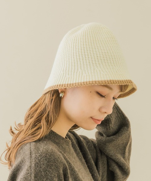 SMELLY（スメリー）の「バイカラーラインハット（ハット・レディース・アイボリー/ベージュ/ブラック・-）」の6枚目の写真