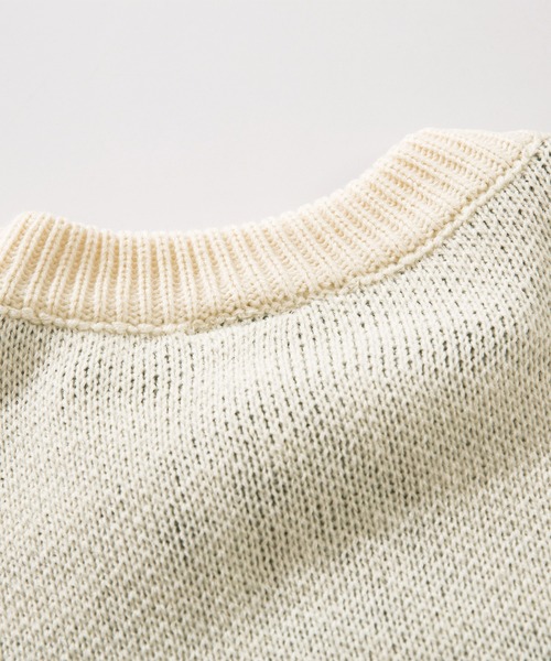 HOOK（フック）の「HOOK -original-　絵画調ひまわりジャカード編みニット風スウェット　サガラ刺繍入り（ニット/セーター・メンズ・ライトベージュ/ブルー・M/L/XL）」の9枚目の写真