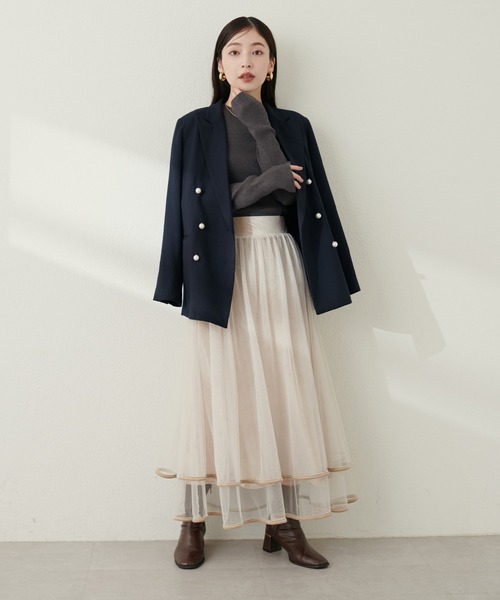 natural couture（ナチュラルクチュール）の「裾ベロアチュールティアードスカート（スカート・レディース・グレー/ブラウン/モカ/ラベンダー/ブラック/アイボリー・FREE）」の2枚目の写真