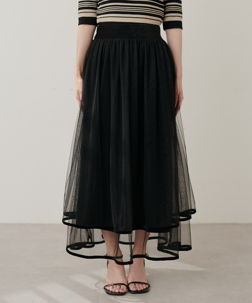 natural couture（ナチュラルクチュール）の「裾ベロアチュールティアードスカート（スカート・レディース・グレー/ブラウン/モカ/ラベンダー/ブラック/アイボリー・FREE）」の21枚目の写真