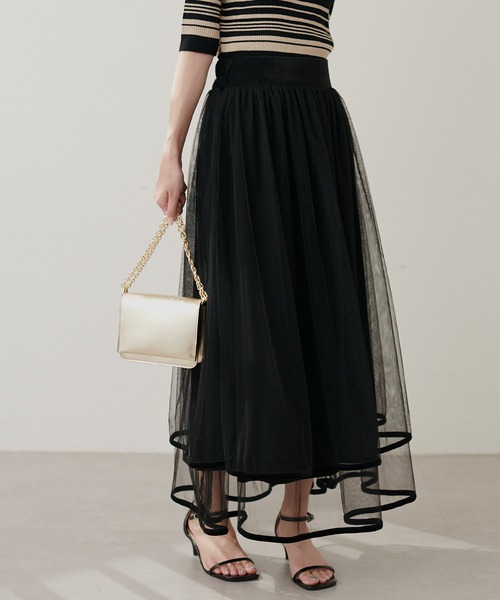 natural couture（ナチュラルクチュール）の「裾ベロアチュールティアードスカート（スカート・レディース・グレー/ブラウン/モカ/ラベンダー/ブラック/アイボリー・FREE）」の12枚目の写真