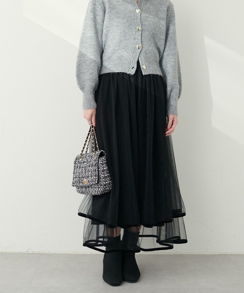 natural couture（ナチュラルクチュール）の「裾ベロアチュールティアードスカート（スカート・レディース・グレー/ブラウン/モカ/ラベンダー/ブラック/アイボリー・FREE）」の10枚目の写真