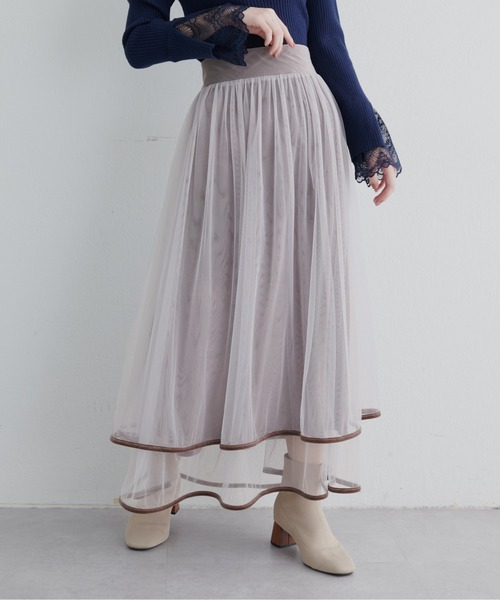 natural couture（ナチュラルクチュール）の「裾ベロアチュールティアードスカート（スカート・レディース・グレー/ブラウン/モカ/ラベンダー/ブラック/アイボリー・FREE）」の14枚目の写真
