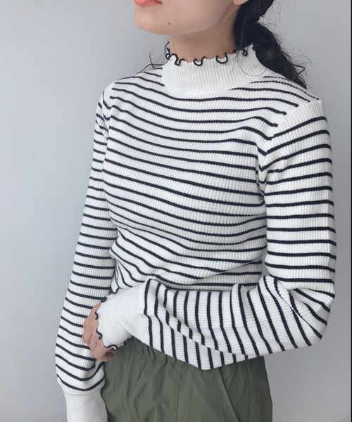 AS KNOW AS plus（アズノゥアズプラス）の「☆配色メロウ ボリューム袖ニットプルオーバー（ニット/セーター・レディース・ブラック/オフホワイト/ホワイト×ブラック/グレイッシュベージュ・FREE）」の8枚目の写真