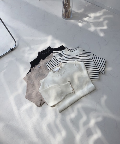 AS KNOW AS plus（アズノゥアズプラス）の「☆配色メロウ ボリューム袖ニットプルオーバー（ニット/セーター・レディース・ブラック/オフホワイト/ホワイト×ブラック/グレイッシュベージュ・FREE）」の11枚目の写真