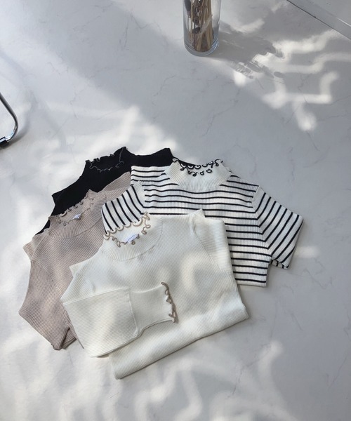 AS KNOW AS plus（アズノゥアズプラス）の「☆配色メロウ ボリューム袖ニットプルオーバー（ニット/セーター・レディース・ブラック/オフホワイト/ホワイト×ブラック/グレイッシュベージュ・FREE）」の13枚目の写真