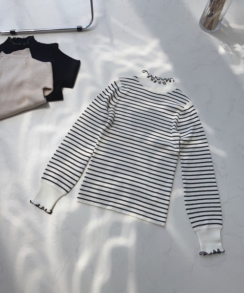 AS KNOW AS plus（アズノゥアズプラス）の「☆配色メロウ ボリューム袖ニットプルオーバー（ニット/セーター・レディース・ブラック/オフホワイト/ホワイト×ブラック/グレイッシュベージュ・FREE）」の14枚目の写真