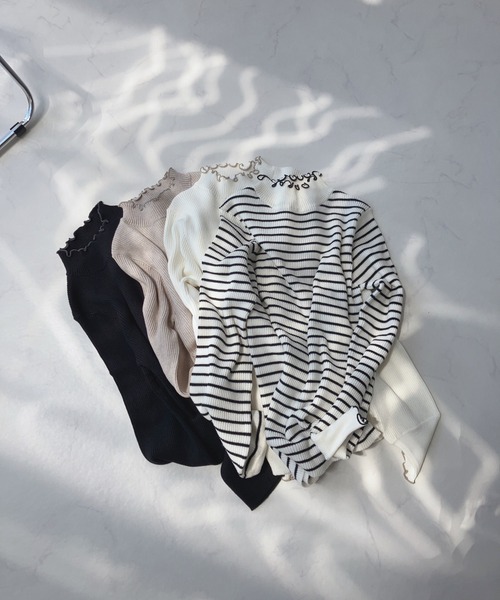 AS KNOW AS plus（アズノゥアズプラス）の「☆配色メロウ ボリューム袖ニットプルオーバー（ニット/セーター・レディース・ブラック/オフホワイト/ホワイト×ブラック/グレイッシュベージュ・FREE）」の9枚目の写真