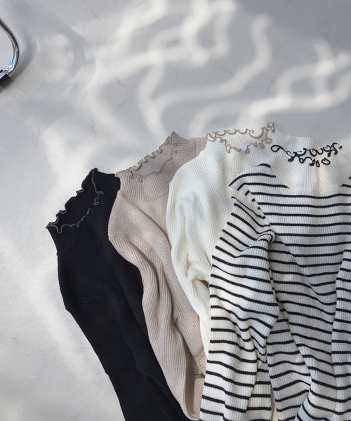 AS KNOW AS plus（アズノゥアズプラス）の「☆配色メロウ ボリューム袖ニットプルオーバー（ニット/セーター・レディース・ブラック/オフホワイト/ホワイト×ブラック/グレイッシュベージュ・FREE）」の10枚目の写真