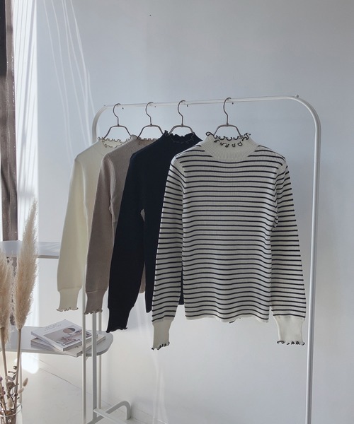 AS KNOW AS plus（アズノゥアズプラス）の「☆配色メロウ ボリューム袖ニットプルオーバー（ニット/セーター・レディース・ブラック/オフホワイト/ホワイト×ブラック/グレイッシュベージュ・FREE）」の20枚目の写真