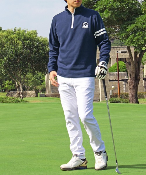 ハーフジップトレーナー ゴルフウェア 裏起毛シャギー スウェット 長袖