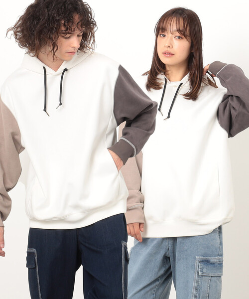 Purple&Yellow（パープルアンドイエロー）の「カットスエードカラーステッチプルオーバーパーカ（パーカー・メンズ・ブラック系その他/マルチ/オレンジ/チャコール/アイボリー/カーキ/ホワイト系その他・LARGE/MEDIUM/X-LARGE/SMALL）」の3枚目の写真