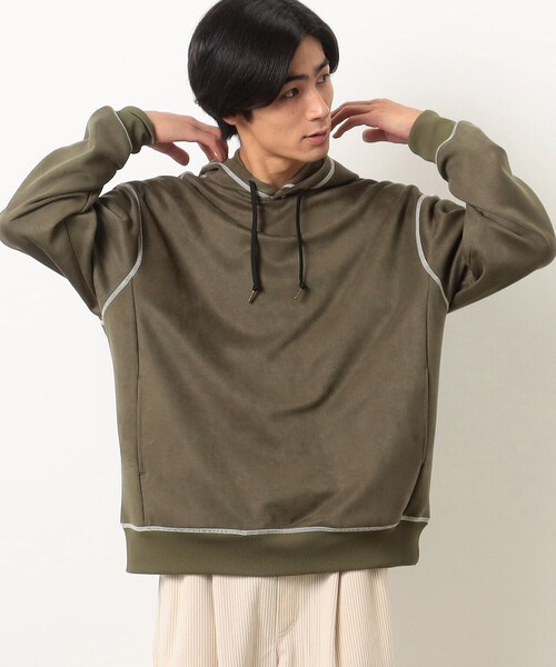 Purple&Yellow（パープルアンドイエロー）の「カットスエードカラーステッチプルオーバーパーカ（パーカー・メンズ・ブラック系その他/マルチ/オレンジ/チャコール/アイボリー/カーキ/ホワイト系その他・LARGE/MEDIUM/X-LARGE/SMALL）」の5枚目の写真