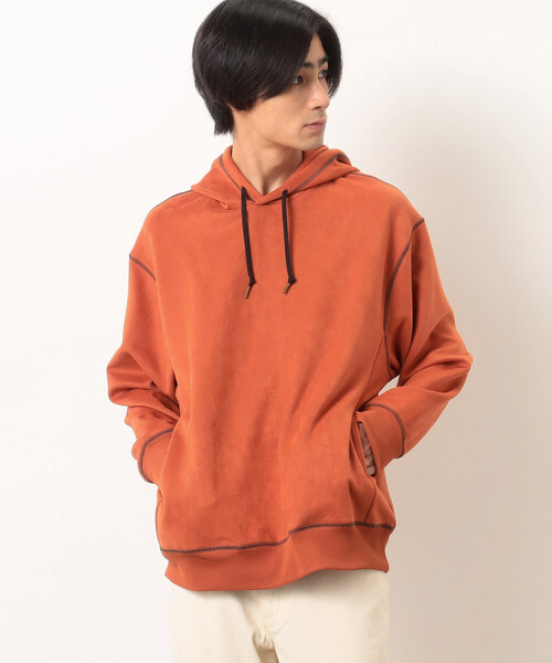 Purple&Yellow（パープルアンドイエロー）の「カットスエードカラーステッチプルオーバーパーカ（パーカー・メンズ・ブラック系その他/マルチ/オレンジ/チャコール/アイボリー/カーキ/ホワイト系その他・LARGE/MEDIUM/X-LARGE/SMALL）」の6枚目の写真