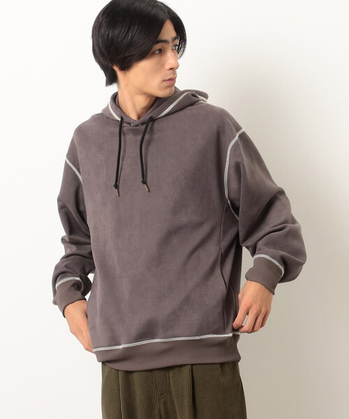 Purple&Yellow（パープルアンドイエロー）の「カットスエードカラーステッチプルオーバーパーカ（パーカー・メンズ・ブラック系その他/マルチ/オレンジ/チャコール/アイボリー/カーキ/ホワイト系その他・LARGE/MEDIUM/X-LARGE/SMALL）」の20枚目の写真