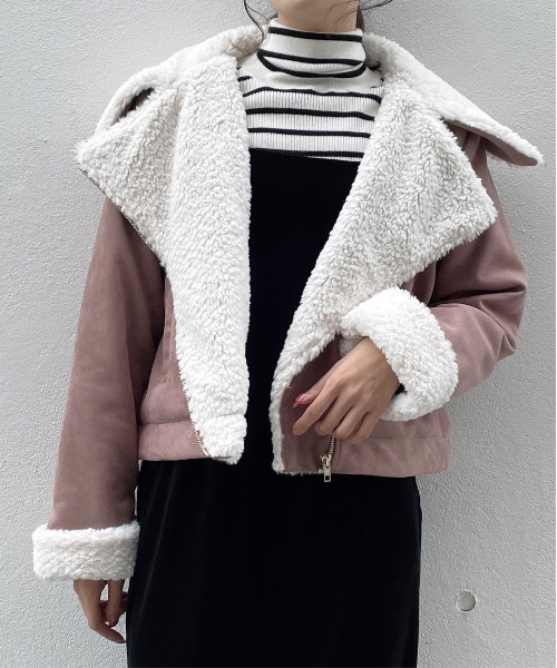 TORTE(トルテ)の「ボアカラーライダースジャケット(ライダースジャケット・レディース・グレー/ホワイト/ピンク・FREE)」の4枚目の写真