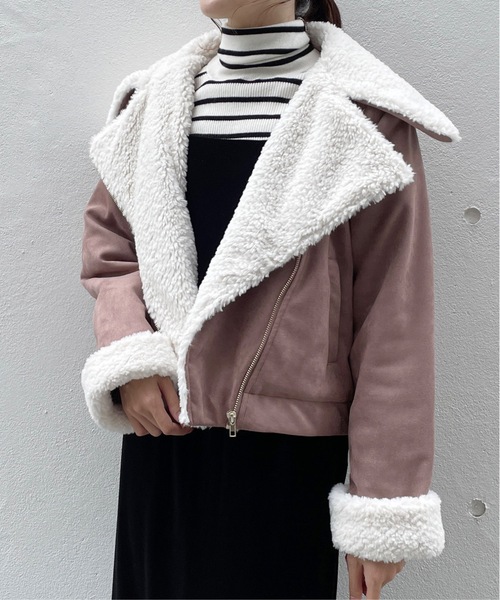 TORTE(トルテ)の「ボアカラーライダースジャケット(ライダースジャケット・レディース・グレー/ホワイト/ピンク・FREE)」の5枚目の写真