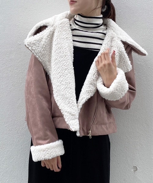 TORTE(トルテ)の「ボアカラーライダースジャケット(ライダースジャケット・レディース・グレー/ホワイト/ピンク・FREE)」の6枚目の写真