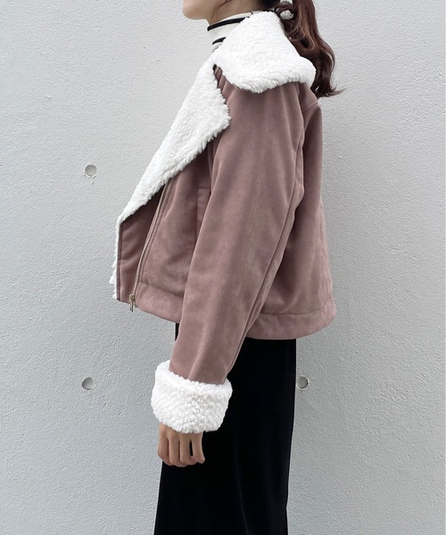 TORTE(トルテ)の「ボアカラーライダースジャケット(ライダースジャケット・レディース・グレー/ホワイト/ピンク・FREE)」の7枚目の写真