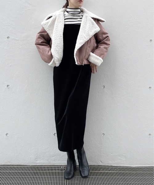 TORTE(トルテ)の「ボアカラーライダースジャケット(ライダースジャケット・レディース・グレー/ホワイト/ピンク・FREE)」の10枚目の写真