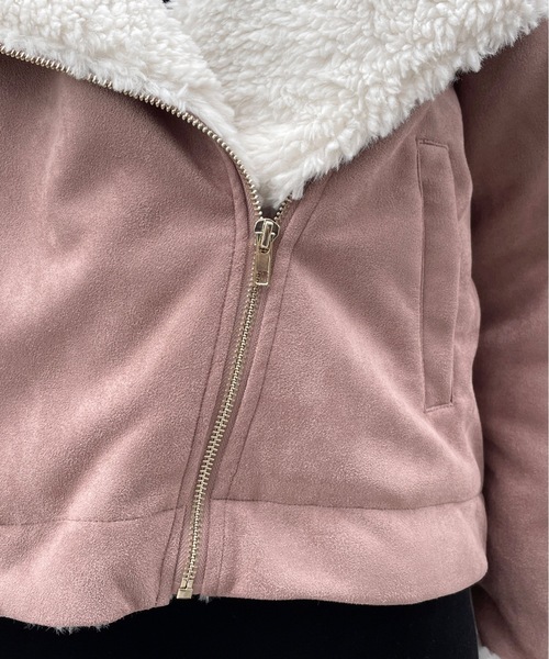 TORTE(トルテ)の「ボアカラーライダースジャケット(ライダースジャケット・レディース・グレー/ホワイト/ピンク・FREE)」の14枚目の写真