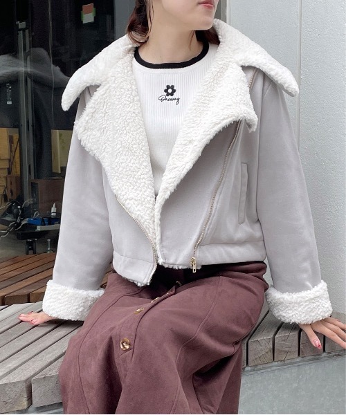 TORTE(トルテ)の「ボアカラーライダースジャケット(ライダースジャケット・レディース・グレー/ホワイト/ピンク・FREE)」の16枚目の写真